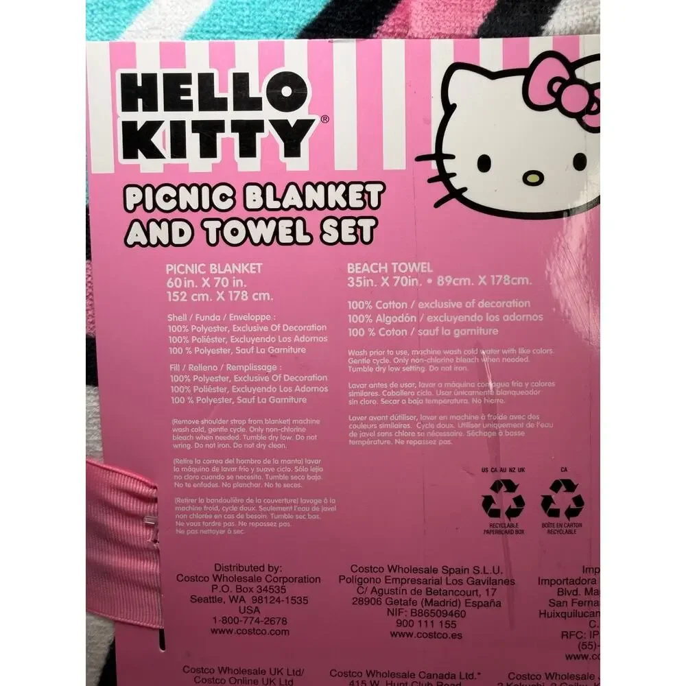 Hello Kitty Picnic Blanket Beach Towel Set Pink Foldable 2 Pc Summer NWT